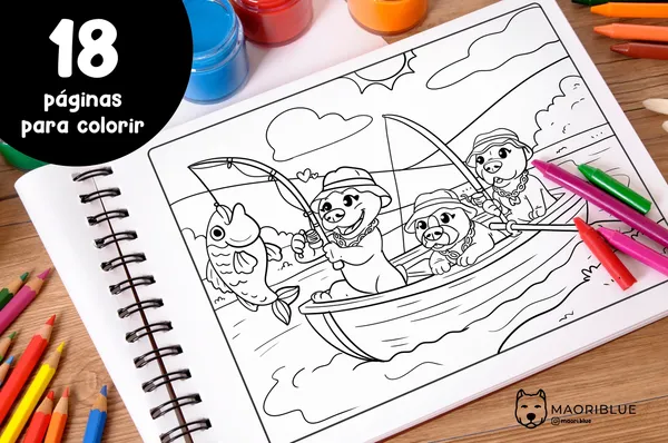 Livro de Colorir As Aventuras de Maori Blue - 18 Páginas